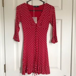 Misguided Red/White Polka dot Tea Dress New w Tags